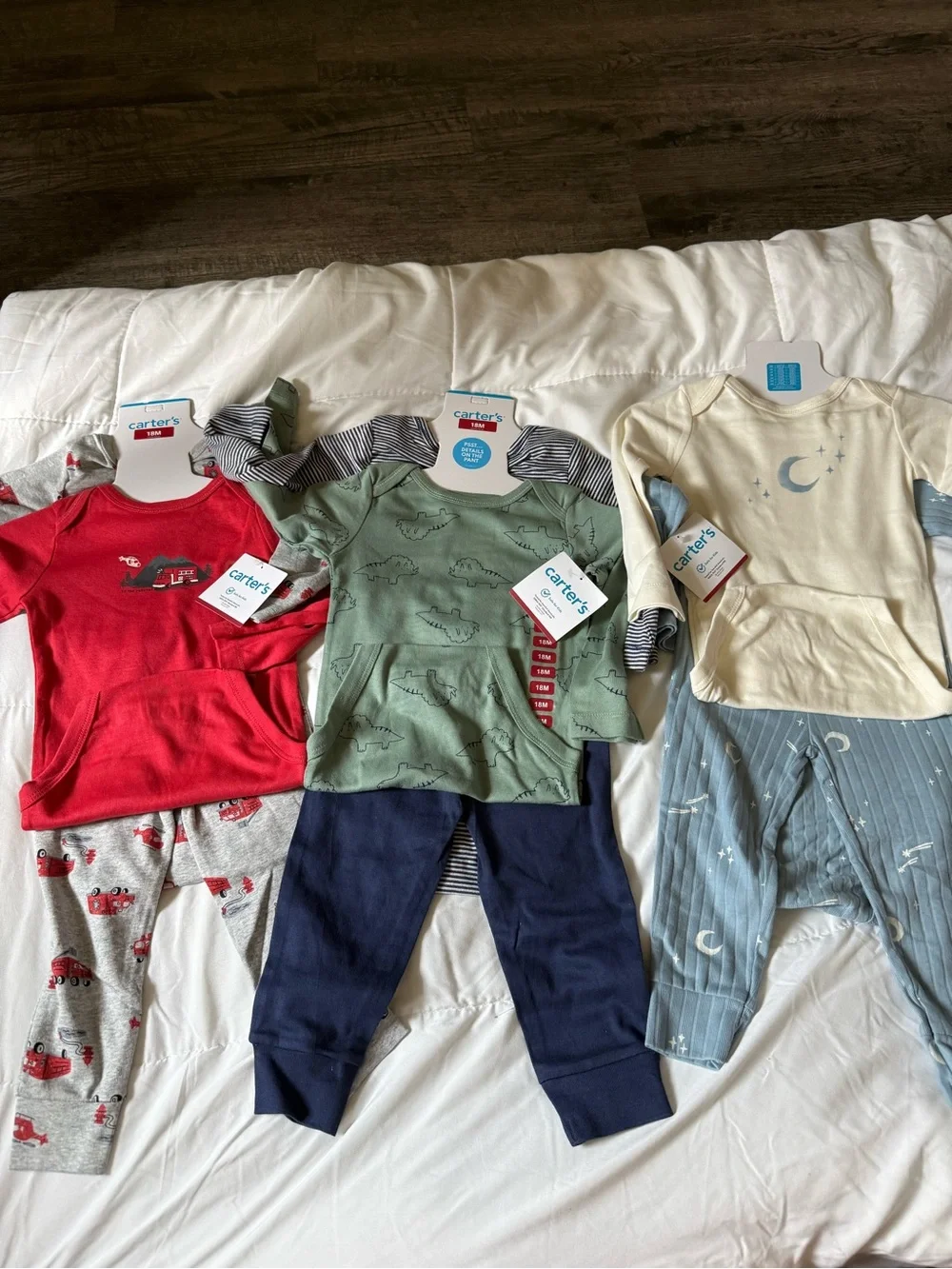 Carter's Red, Green & Cream Pajama Trios with Navy and Light Blue Pants